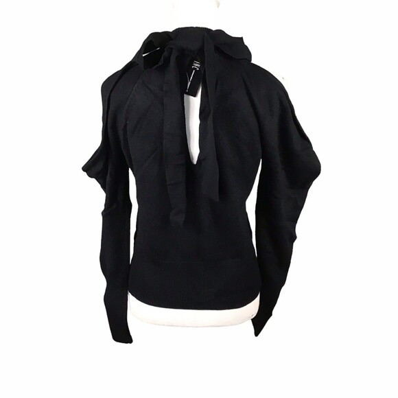 INC Women’s Small Black Cold Shoulder Sweater Long Sleeve Bow Back NWT - Picture 9 of 16